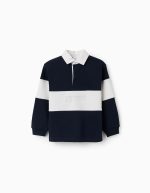 Sweat-shirt à col polo et empiècements colorés pour garçon, blanc/bleu marine