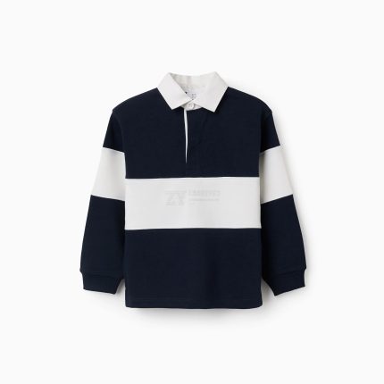 Sweat-shirt à col polo et empiècements colorés pour garçon, blanc/bleu marine
