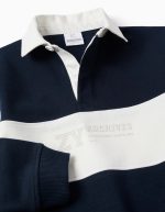 Sweat-shirt à col polo et empiècements colorés pour garçon, blanc/bleu marine – Image 3