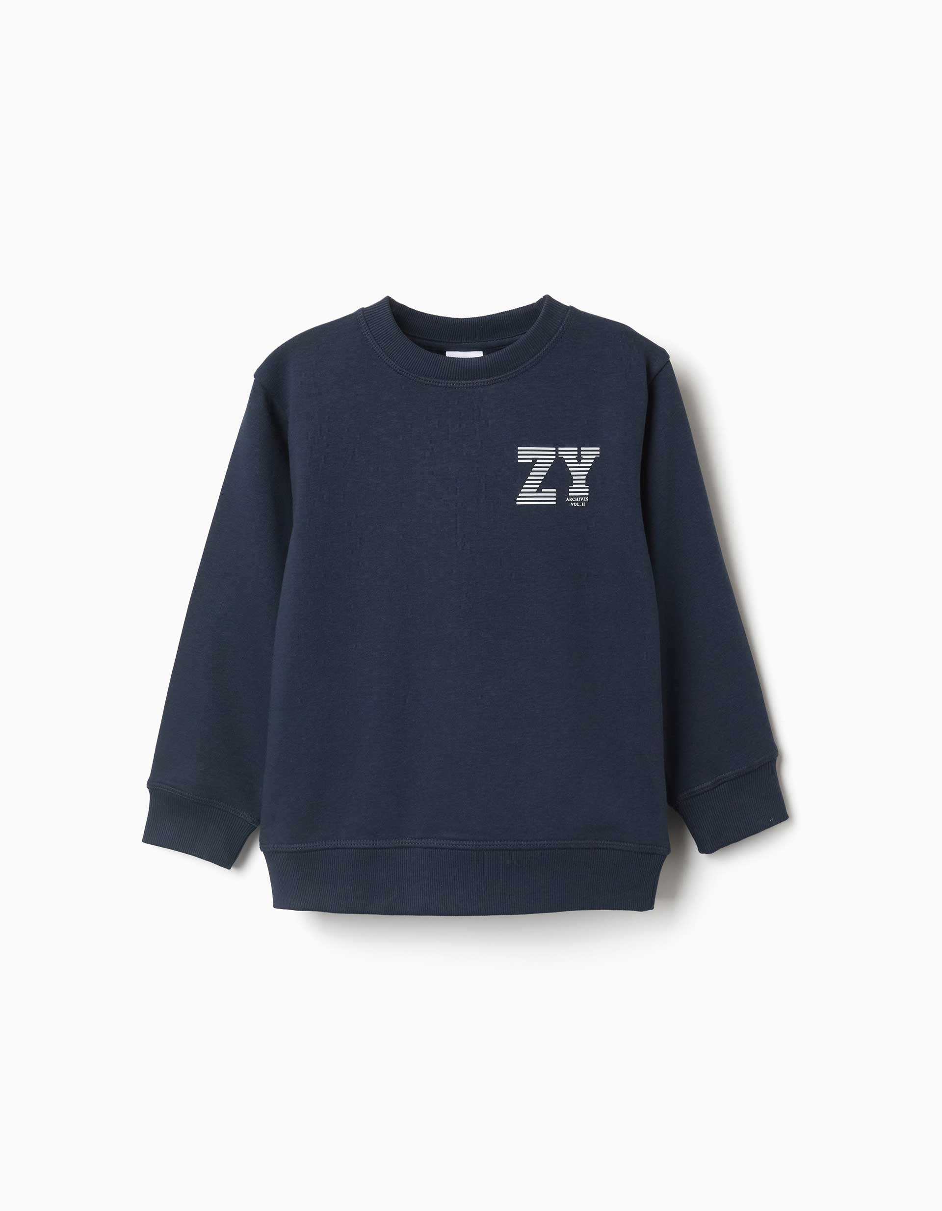 31082071006-0 Sweat-shirt pour garçon avec logo ZY en relief, bleu marine – Image 1