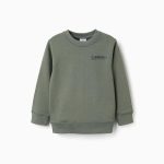 Sweat-shirt pour garçon avec logo ZY en relief, vert kaki