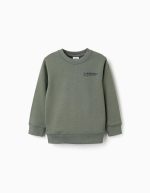 Sweat-shirt pour garçon avec logo ZY en relief, vert kaki
