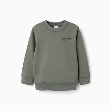 Sweat-shirt pour garçon avec logo ZY en relief, vert kaki
