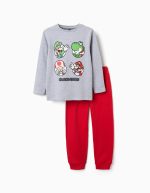 Pyjama en coton à manches longues pour garçon, imprimé Super Mario, gris/rouge