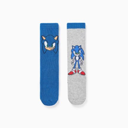 Lot de 2 paires de chaussettes antidérapantes à motifs Sonic pour garçons, bleu/gris