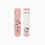 Lot de 2 paires de chaussettes antidérapantes à motifs Hello Kitty pour filles, rose et blanc