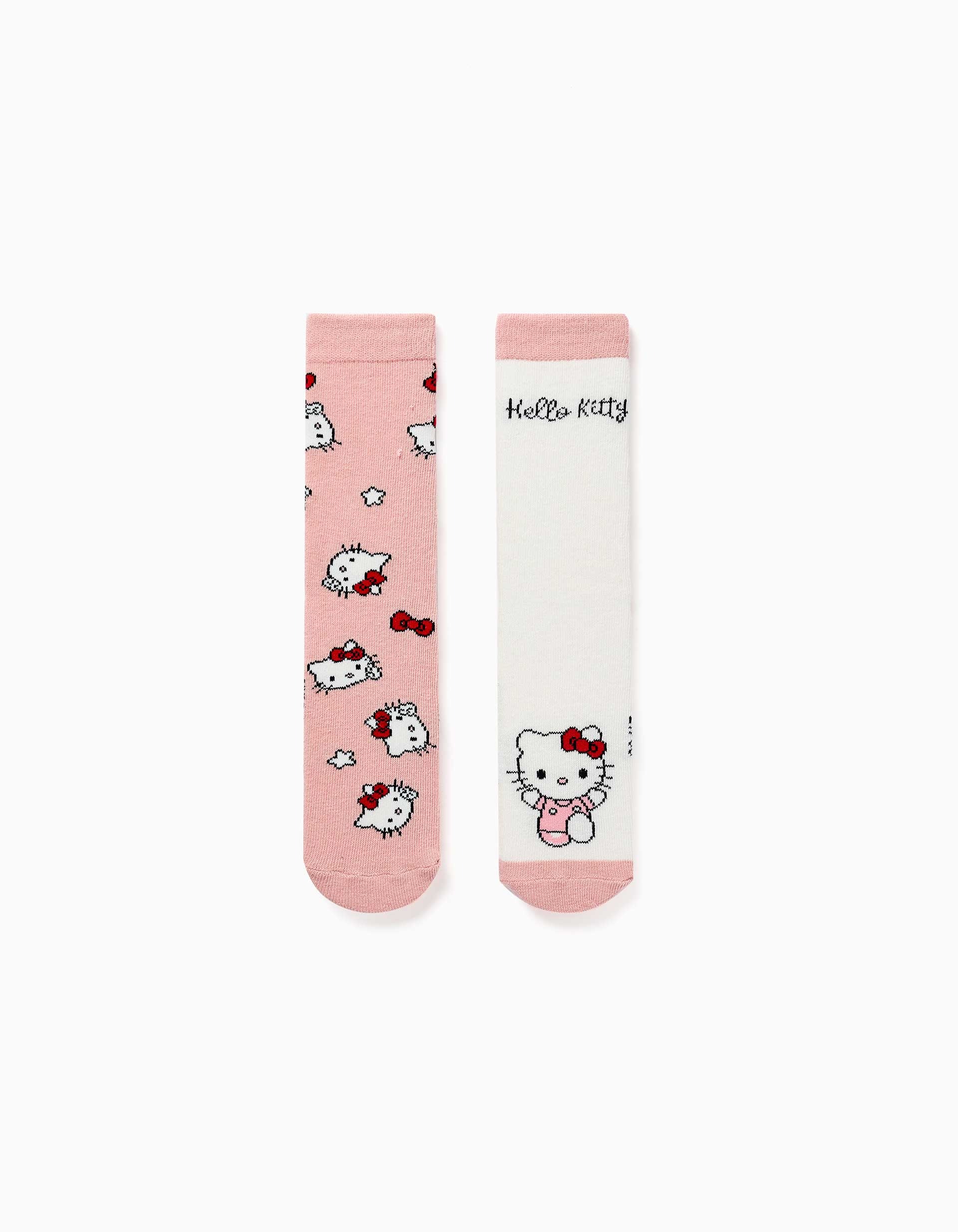 31082084035-0 Lot de 2 paires de chaussettes antidérapantes à motifs Hello Kitty pour filles, rose et blanc – Image 1