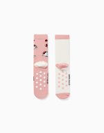 Lot de 2 paires de chaussettes antidérapantes à motifs Hello Kitty pour filles, rose et blanc – Image 2
