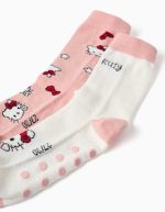 Lot de 2 paires de chaussettes antidérapantes à motifs Hello Kitty pour filles, rose et blanc – Image 3
