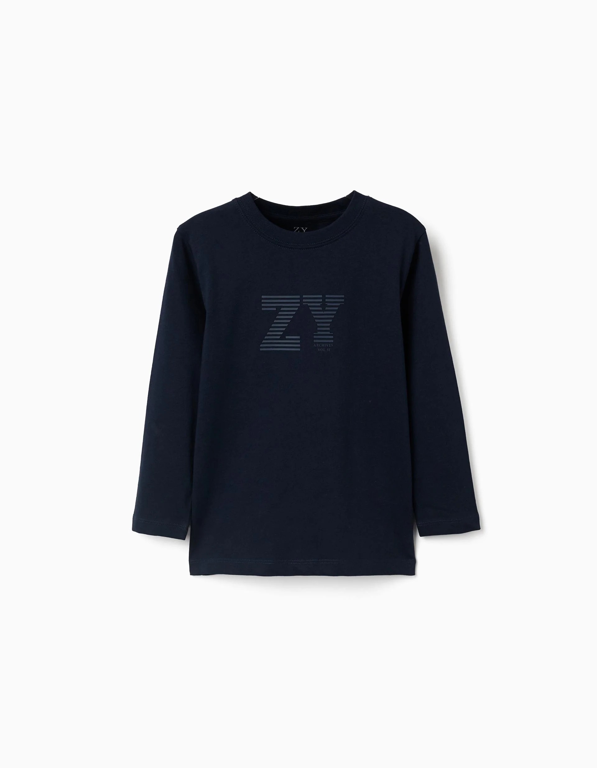 31082144006-0 T-shirt à manches longues en coton avec imprimé ZY pour garçon, bleu marine – Image 1