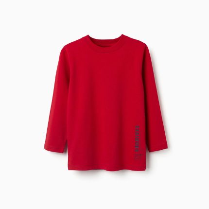 T-shirt à manches longues en coton rouge avec imprimé ZY pour garçon