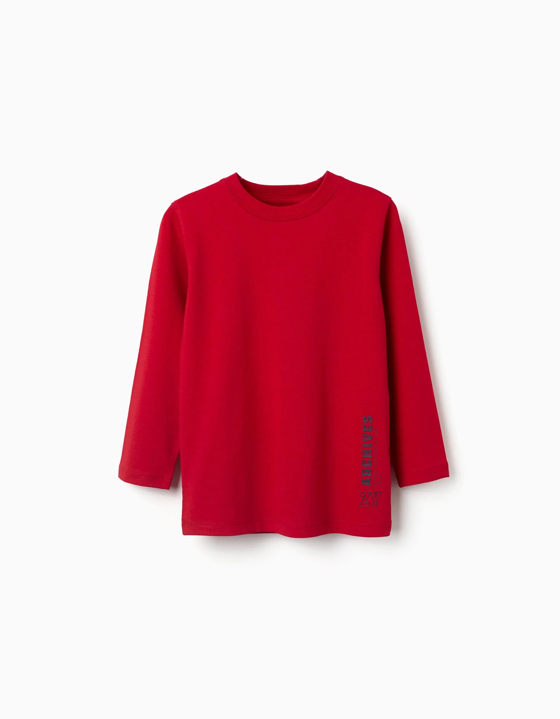 31082144040-0 T-shirt à manches longues en coton rouge avec imprimé ZY pour garçon – Image 1