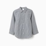 Chemise bleu foncé à manches longues en popeline pour garçon