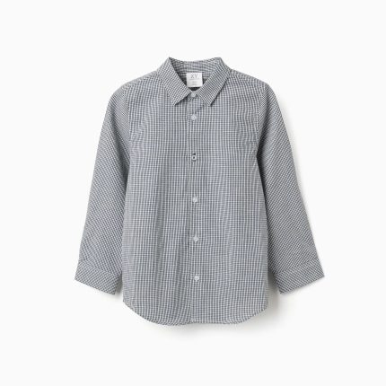 Chemise bleu foncé à manches longues en popeline pour garçon