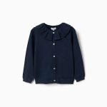 Veste en maille à col volanté pour filles, bleu marine