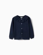 Veste en maille à col volanté pour filles, bleu marine