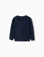 Veste en maille à col volanté pour filles, bleu marine – Image 2