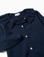 Veste en maille à col volanté pour filles, bleu marine – Image 3
