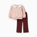 Ensemble sweat-shirt et pantalon en coton pour bébé fille, rose clair/marron