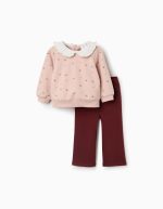 Ensemble sweat-shirt et pantalon en coton pour bébé fille, rose clair/marron