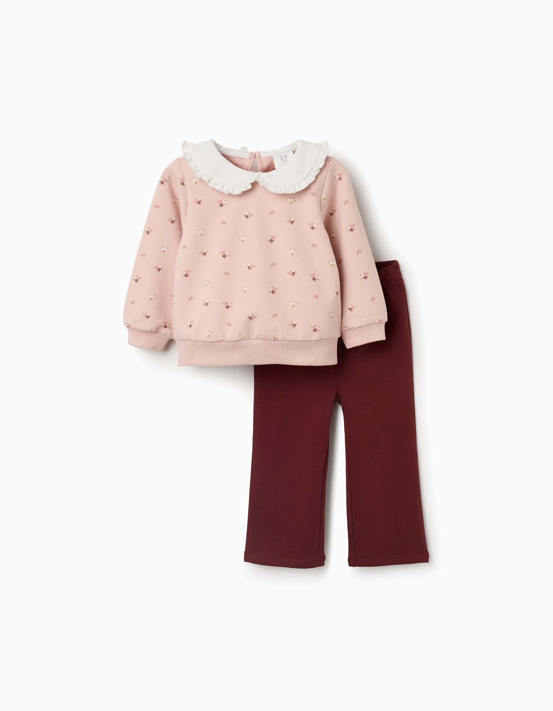 31082201030-1 Ensemble sweat-shirt et pantalon en coton pour bébé fille, rose clair/marron – Image 1