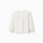T-shirt en coton blanc à col maxi brodé anglais pour fille