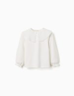 T-shirt en coton blanc à col maxi brodé anglais pour fille