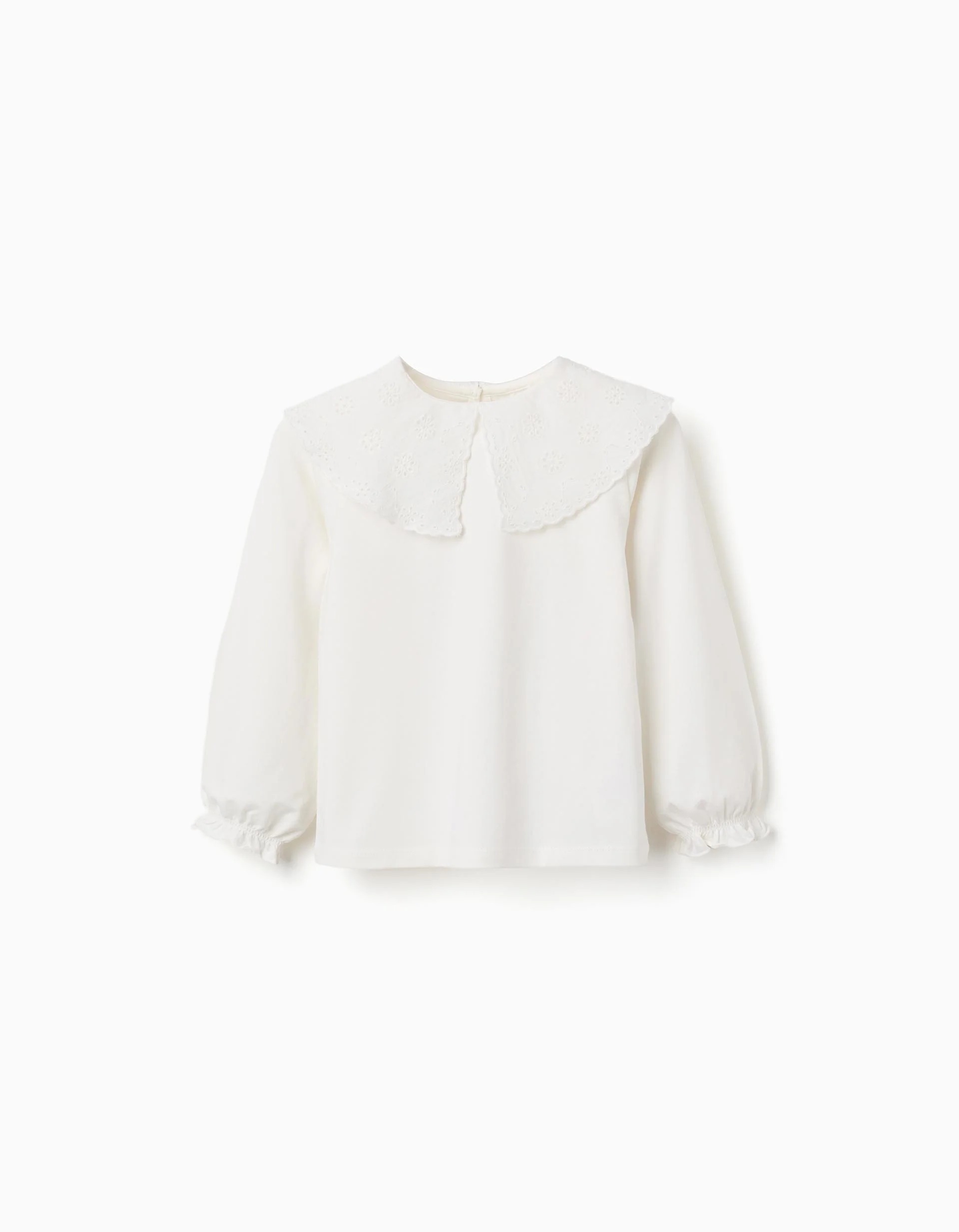 31082226041-1 T-shirt en coton blanc à col maxi brodé anglais pour fille – Image 1
