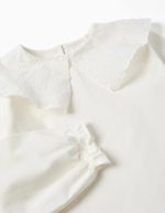 T-shirt en coton blanc à col maxi brodé anglais pour fille – Image 2