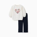 Ensemble sweat-shirt et pantalon en coton pour bébé fille, blanc/bleu marine