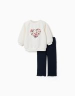 Ensemble sweat-shirt et pantalon en coton pour bébé fille, blanc/bleu marine