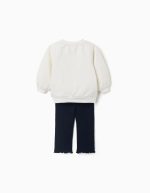 Ensemble sweat-shirt et pantalon en coton pour bébé fille, blanc/bleu marine – Image 2