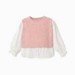 Pull bicolore pour filles, blanc/rose clair