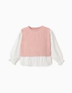 Pull bicolore pour filles, blanc/rose clair