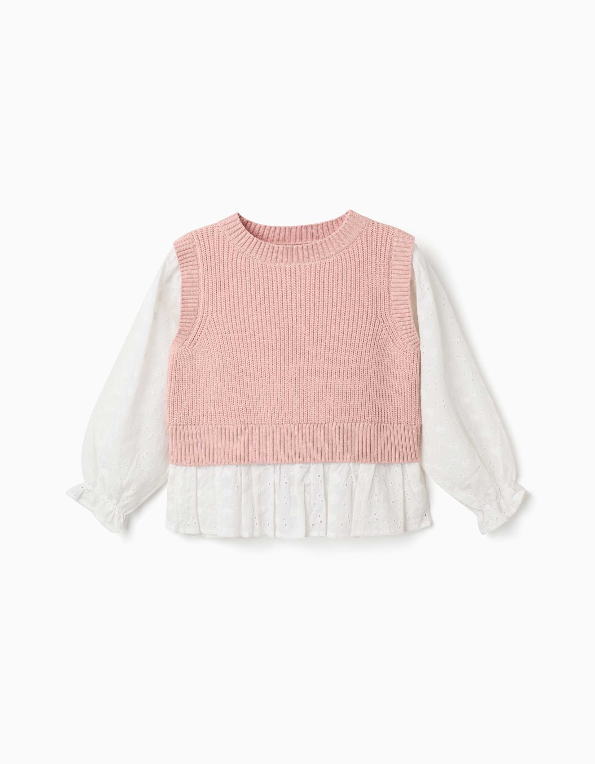 31082232030-0 Pull bicolore pour filles, blanc/rose clair – Image 1