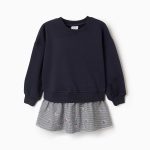 Robe en coton double tissu à motif vichy pour filles, bleu marine