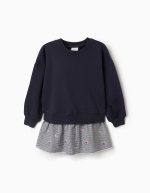 Robe en coton double tissu à motif vichy pour filles, bleu marine