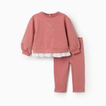 Ensemble de jogging en coton rose à imprimé floral en relief pour bébé fille