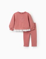 Ensemble de jogging en coton rose à imprimé floral en relief pour bébé fille