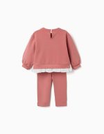 Ensemble de jogging en coton rose à imprimé floral en relief pour bébé fille – Image 2