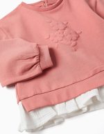 Ensemble de jogging en coton rose à imprimé floral en relief pour bébé fille – Image 3
