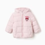 Doudoune à capuche imprimée Minnie pour bébés et petites filles, rose clair