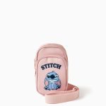 Pochette pour téléphone avec imprimé Stitch et bandoulière réglable pour filles, rose clair