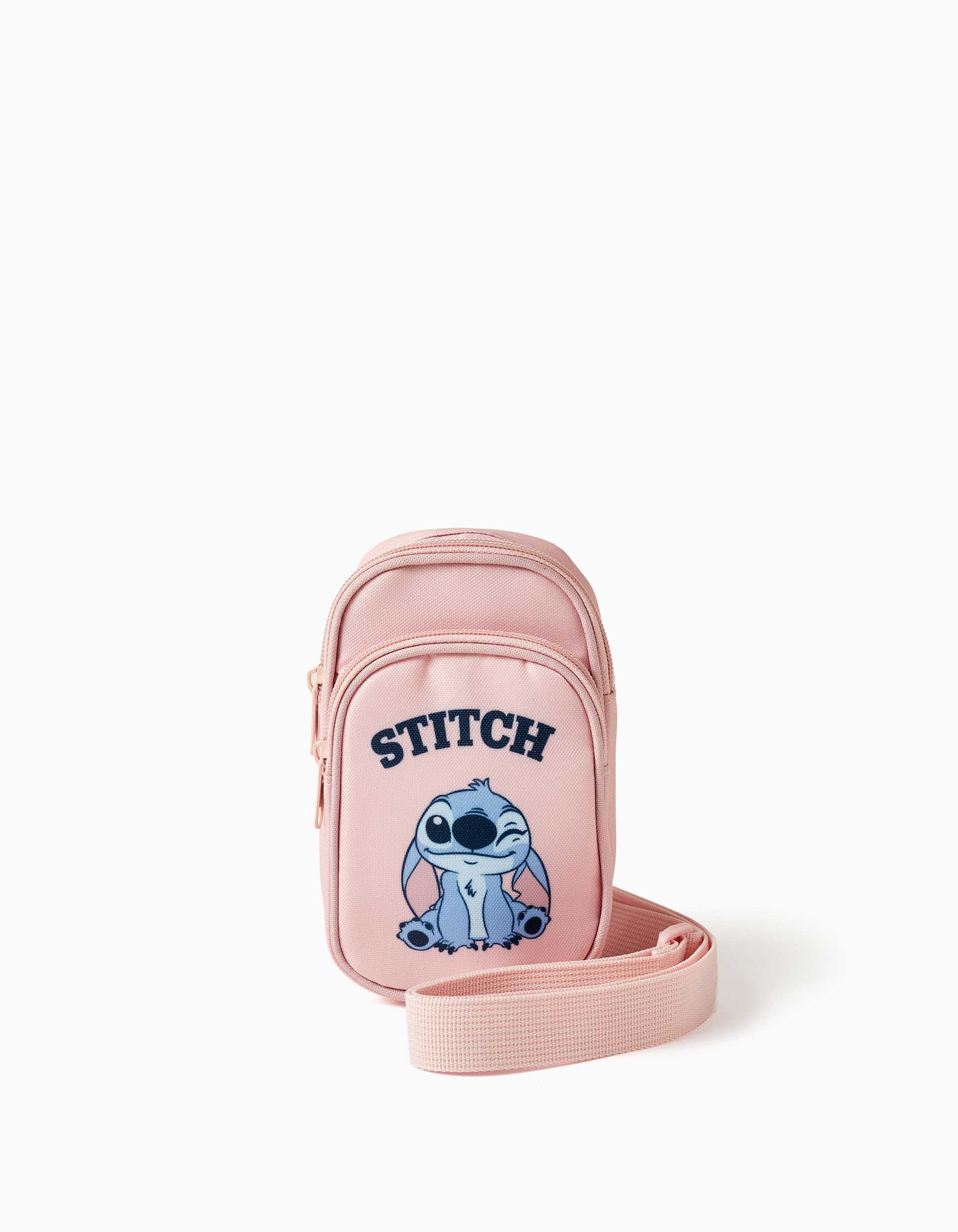 31082328038-0 Pochette pour téléphone avec imprimé Stitch et bandoulière réglable pour filles, rose clair – Image 1