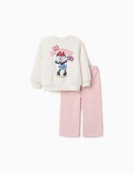 Ensemble de jogging en coton imprimé Minnie pour bébés et petites filles, blanc/rose
