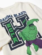 T-shirt à manches longues en coton blanc pour garçon, avec imprimé Hulk en relief. – Image 3