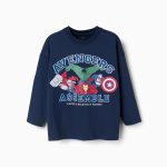 T-shirt à manches longues en coton bleu marine avec imprimé Avengers pour garçon
