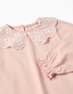 T-shirt à manches longues avec col en broderie anglaise pour bébé fille, rose – Image 3