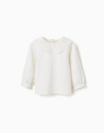 T-shirt à manches longues avec col en broderie anglaise pour bébé fille, blanc