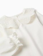 T-shirt à manches longues avec col en broderie anglaise pour bébé fille, blanc – Image 3